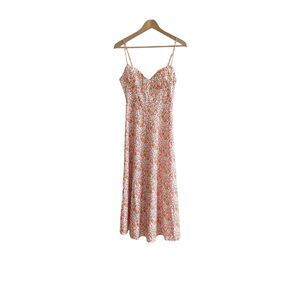 Princess Poly Floral Midi Dress Size 4 Spaghetti Strap Pink Multicolor Cottage